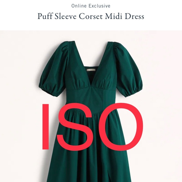 ISO Large Abercrombie Puff Sleeve Corset Midi Dress in dark blue or green - Picture 2 of 2